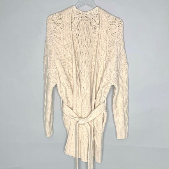 Vanessa Bruno S Suzanne Cable Knit Cardigan Sweater Belted Beige - Picture 2 of 9